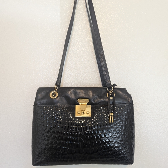Bally Black Croc-Embossed Leather Bag with Gold Accents - Picture 3 of 15